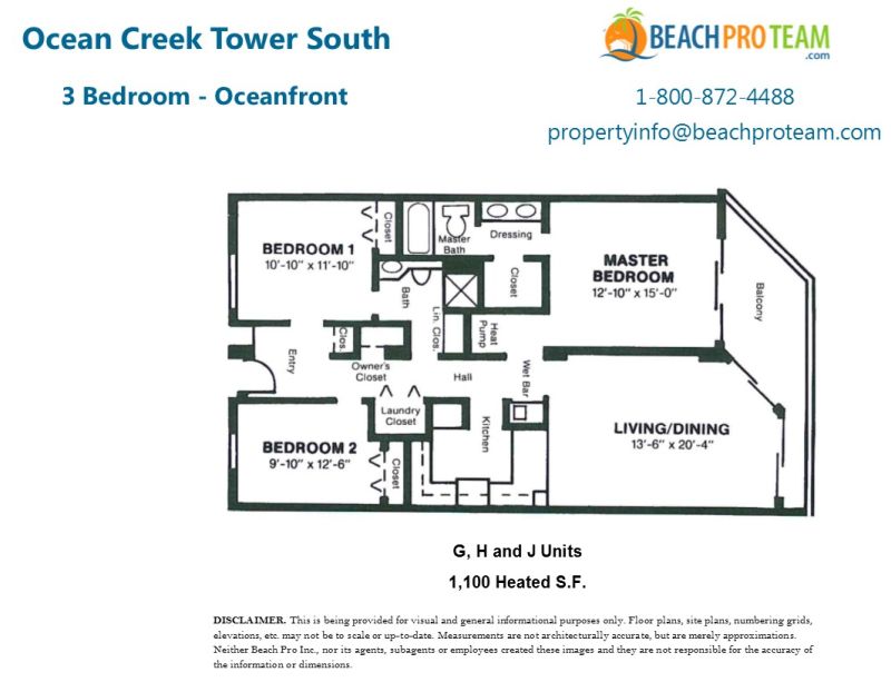 Ocean Creek Towers South Floor Plan G, H & J - 3 Bedroom Oceanfront